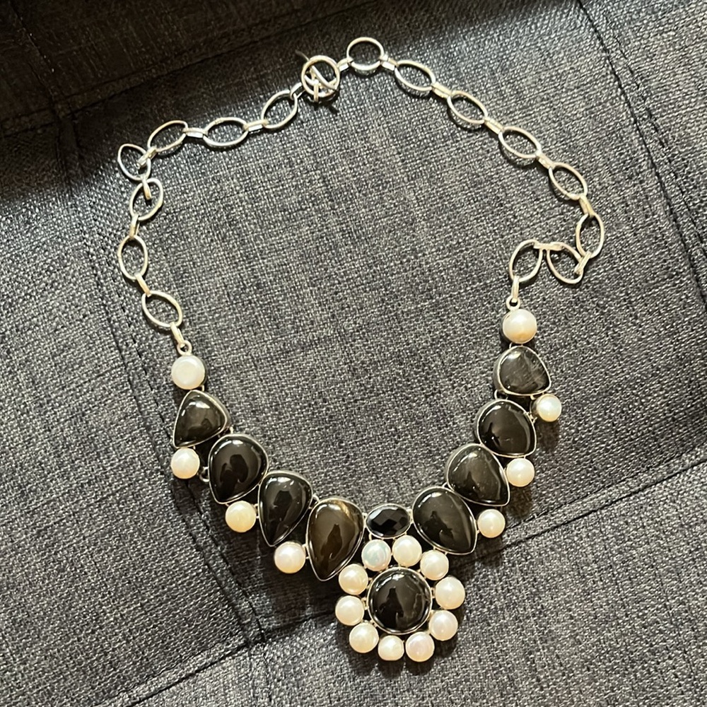 Anthropologie Black and White Pearl Statement Necklace